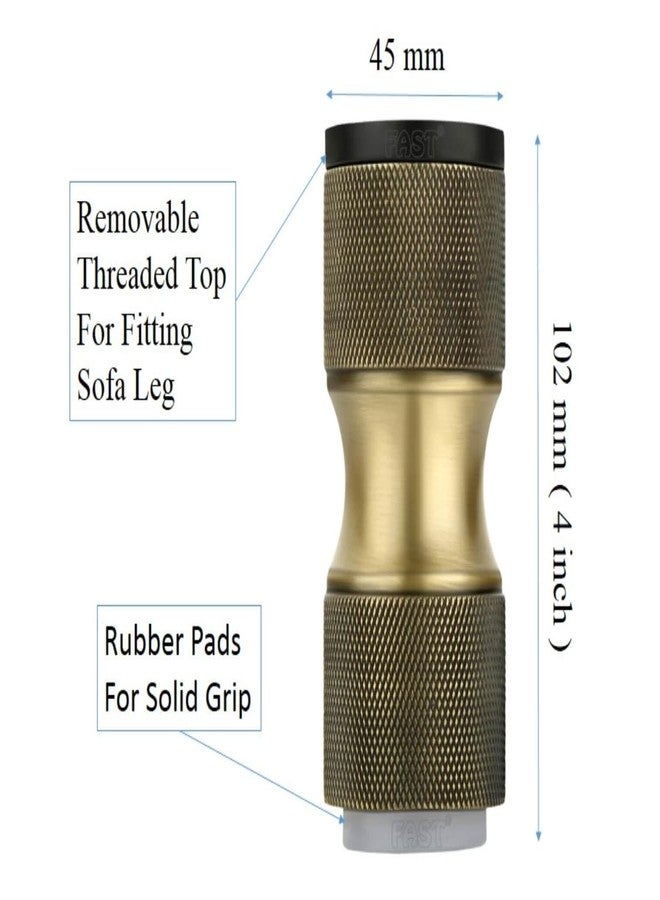 FAST Brass Antique Heavy Duty Round Lining Checks Sofa Legs with Rubber Pads for Sofa Bed Furniture Fittings - FSL03 (Brass Gold & Black, 4 Inch) - Image 2